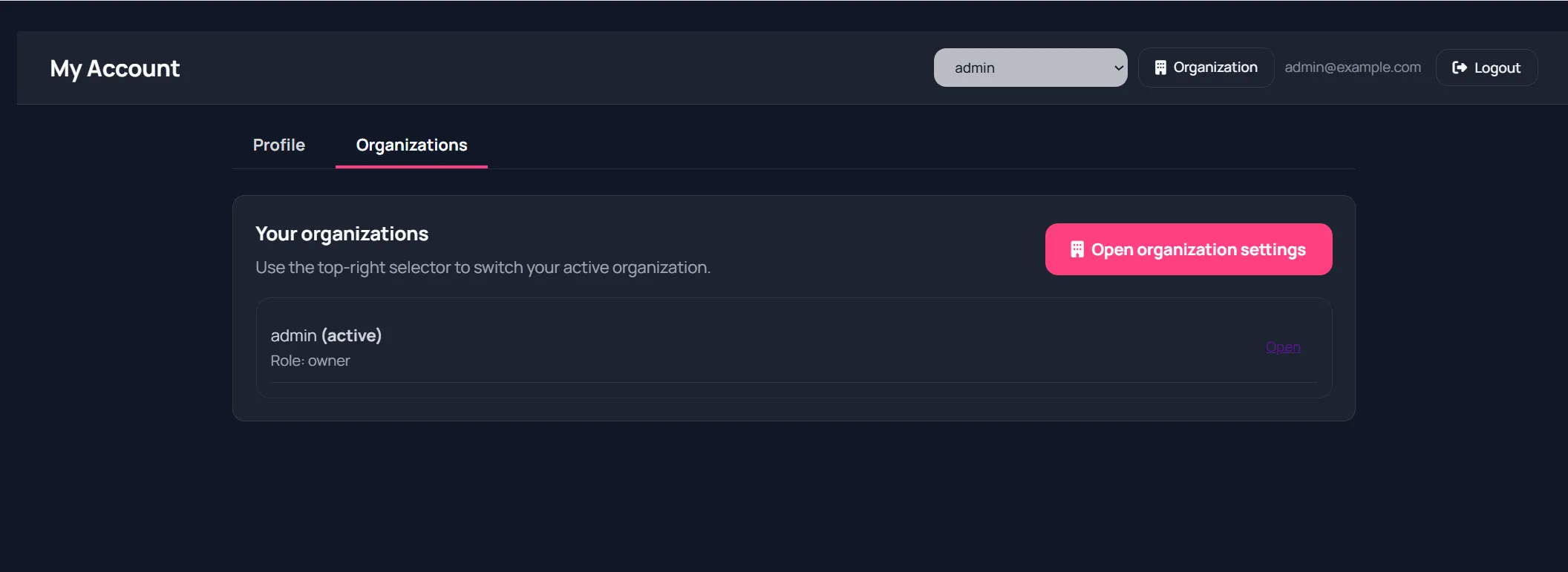 Account organizations list