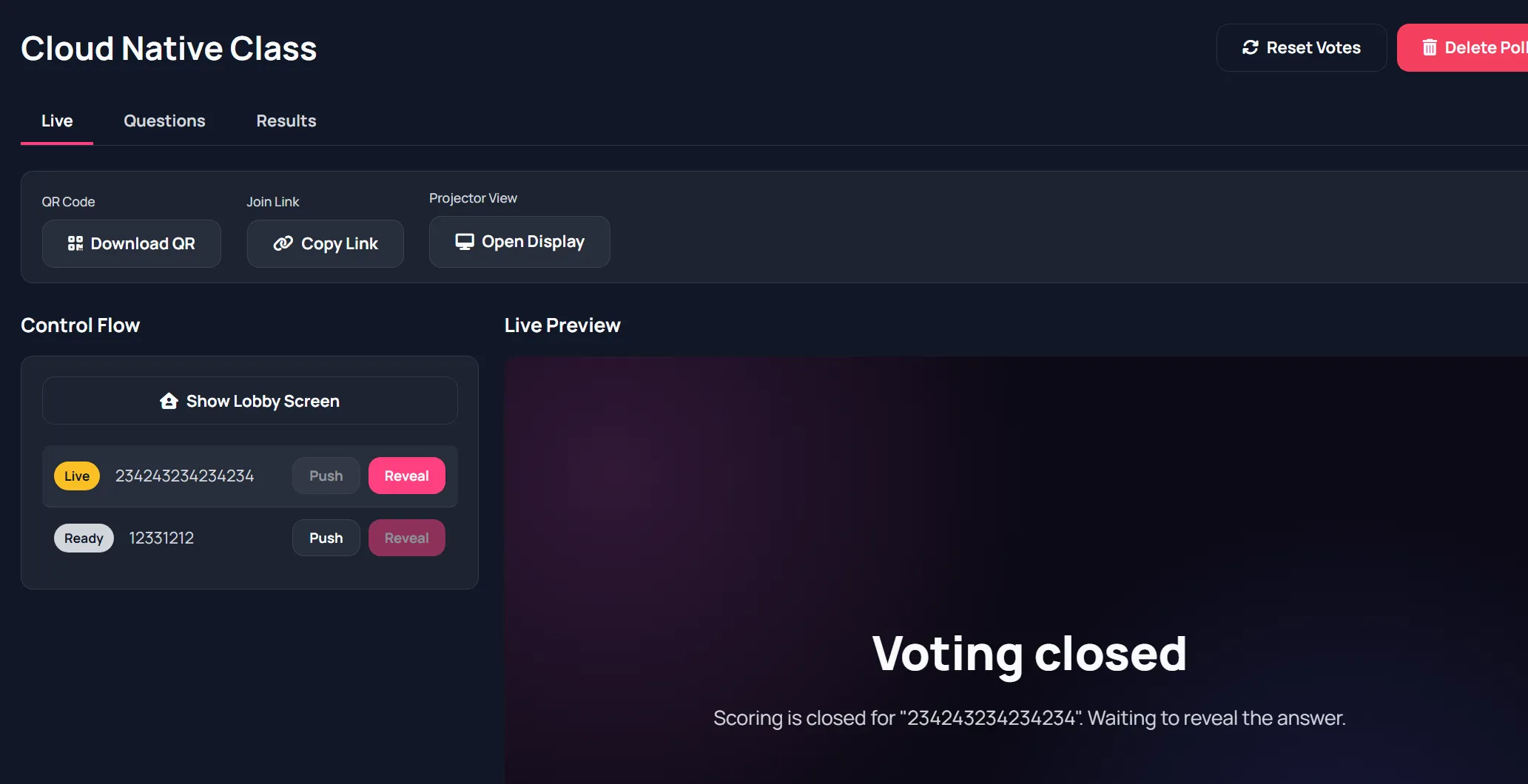 Poll detail admin workspace