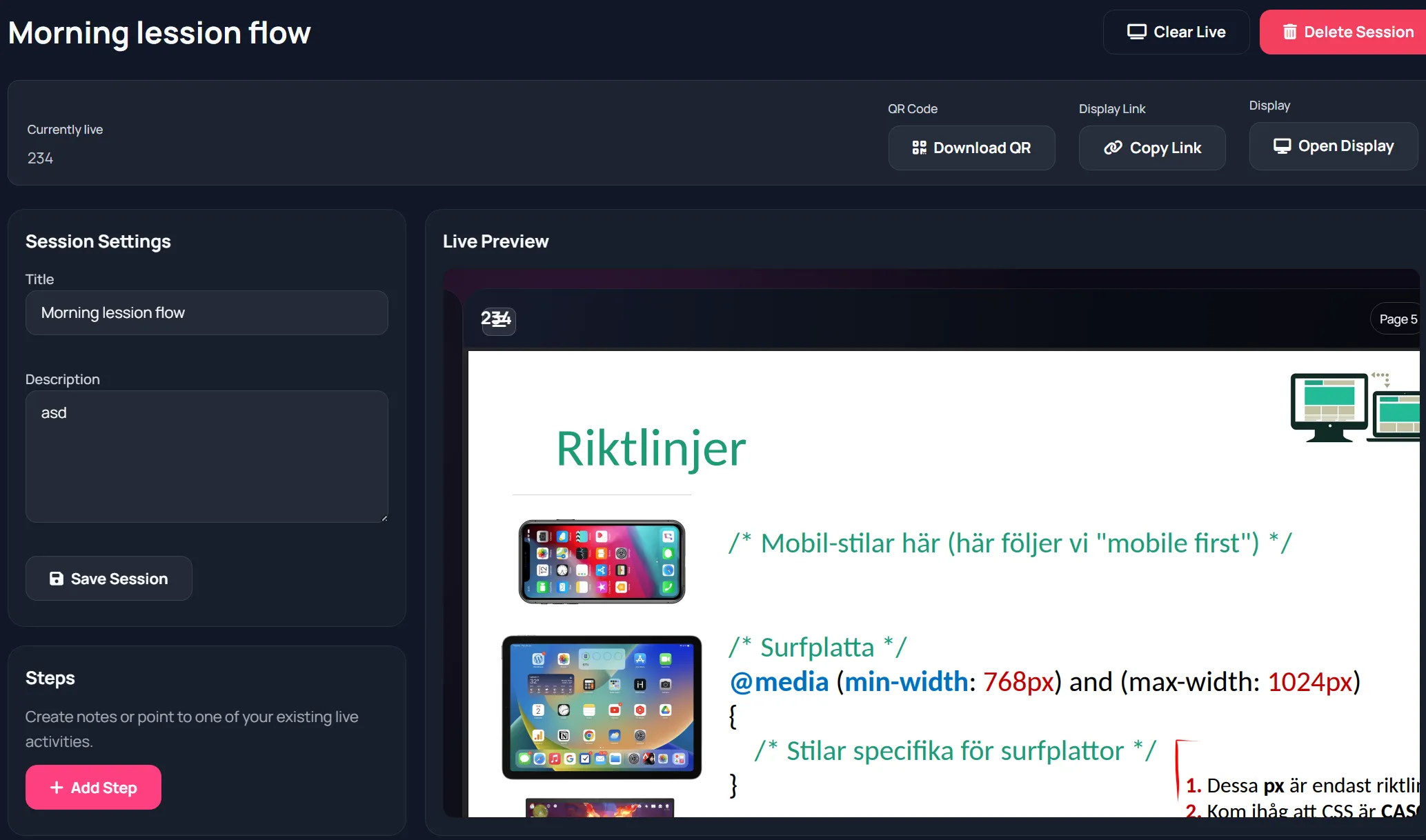 Session admin flow step 1