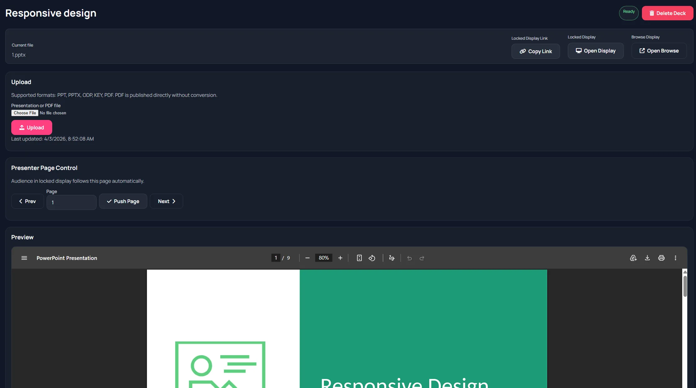 Slides admin upload and page control