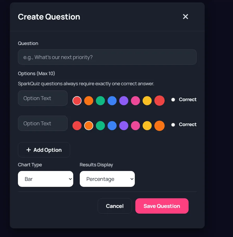 SparkQuiz create question