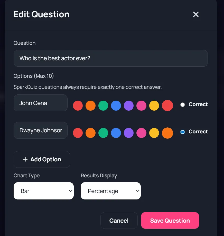 SparkQuiz edit question