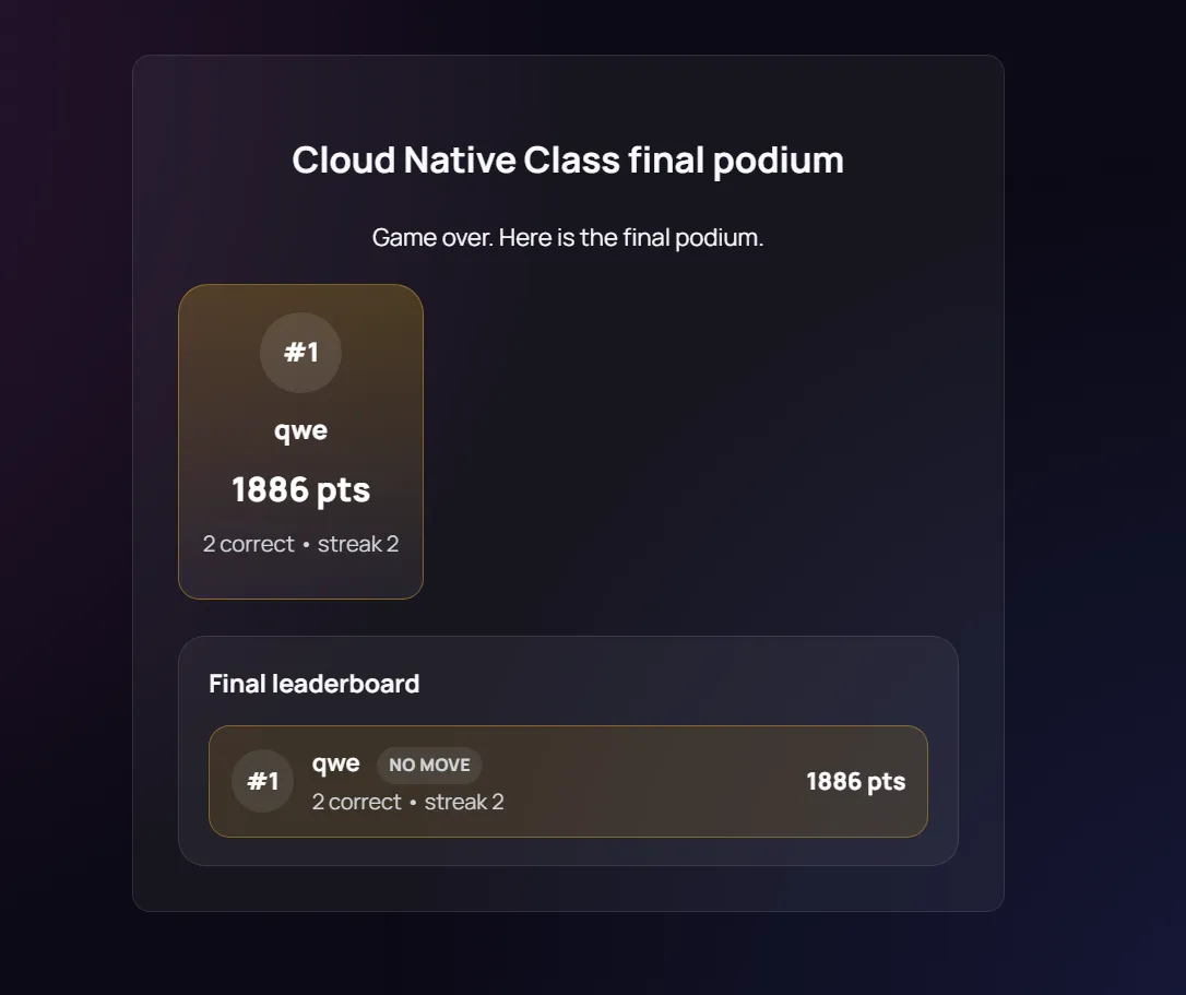 SparkQuiz player result after done